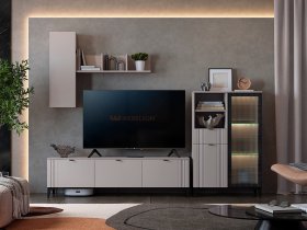 Модульная гостиная Рич (кашемир/фрапучино матовый/черный) в Лебедином - lebedinyj.mebel-nsk.ru | фото