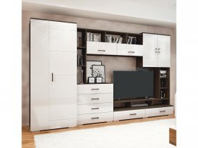 Стенка Коста МДФ (дуб венге/белый глянец) в Лебедином - lebedinyj.mebel-nsk.ru | фото