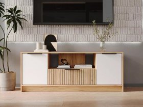Тумба под ТВ  ТМ-001 Ивис (дуб крафт золотой/белый) в Лебедином - lebedinyj.mebel-nsk.ru | фото